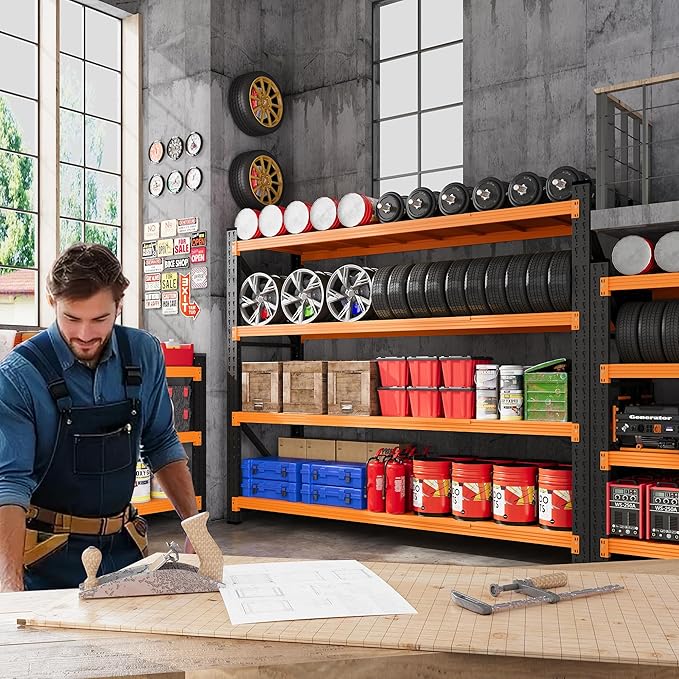 Storage Shelves Heavy Duty, 7000LBS Metal Garage Shelving 24” Deep Storage Rack Shelf, Steel Tall Industrial Shelving, 4 Tier Adjustable Standing Shelf for Warehouse/Shop 79" W x 24" D x 79" H