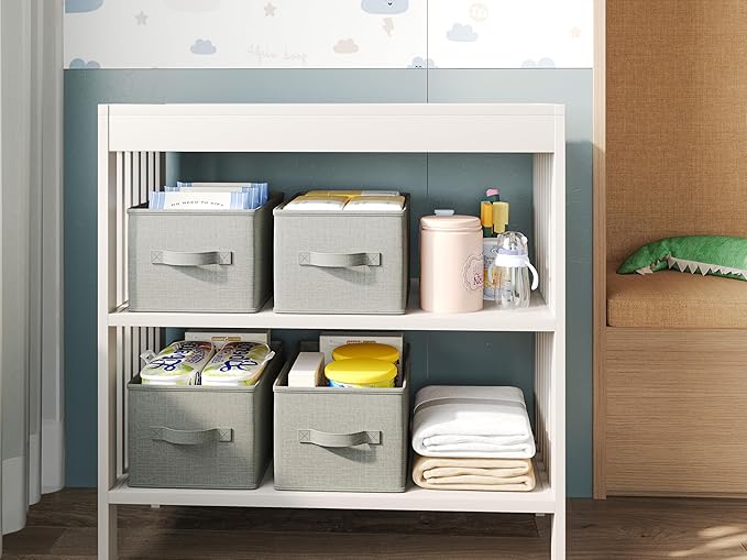 LayerSpace 3 Pack Fabric Storage Bins for Shelves | 16.25x12x10in Closet Storage Baskets | Collapsible Storage Bins |Fabric Closet Organizers with Handles | Light Gray