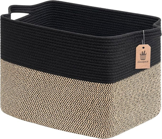 Goodpick Woven Baskets for Organizing, 18" x 14" x 12" Wicker Laundry Basket with Handles, Decorative Toy Baskets Storage Kids, Blanket Basket for Living Room, Bedroom