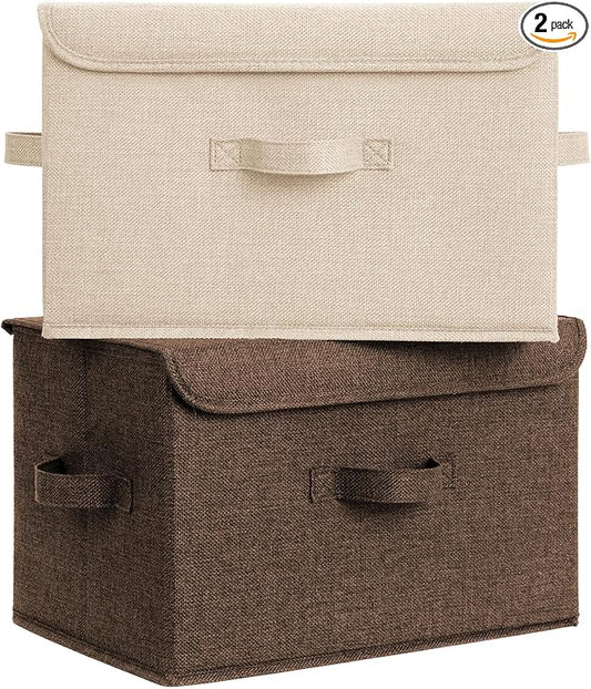 GRANNY SAYS Stoarge Basket with Lid, Decorative Storage Boxes, Closet Storage Bins for Clothes, Collapsible Stackable Organization, Khaki&Brown, 2-Pack