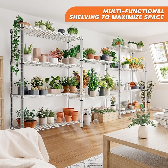 REIBII 5 Tier Metal Shelving Storage Shelves, 71''H Adjustable Wire Shelves Garage Shelving Unit for Kitchen, Pantry, Laundry Room, Warehouse, Office, 71H X 35.5W X 14D, Chrome