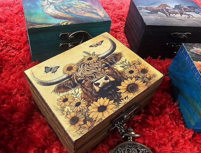 Trinket Box Small Jewelry Keepsake Box | Earrings Necklace Storage Box for Girls Women | Gift Idea Valentine's Day, Birthday Christmas, Weddings, Animals Ornaments for Home Décor (Highland Cow)