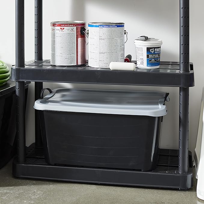 Life Story 18 Pack Heavy Duty Stackable Storage Bin, 55 Quart Home Organizer, Versatile Lightweight Locking Bins with Carrying Handles, Black/Gray