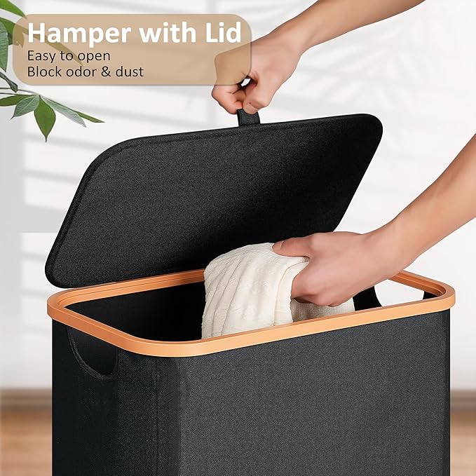 Vincona Slim Laundry Basket with Lid, Narrow Dirty Clothes Hampers for Laundry with Handle, Skinny Laundry Bin for Laundry Room, Dorm, Bedroom and Bathroom, 19.8 Gallon (75L) Black