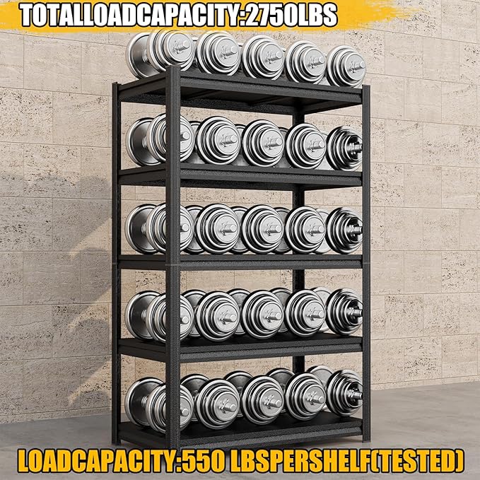 PRESTELION 78" H Garage Shelving 3500LBS Metal Storage Shelves 5-Tier Heavy Duty Shelf Adjustable Garage Shelving Units for Basement, Commercial, Warehouse, Industrial, Black