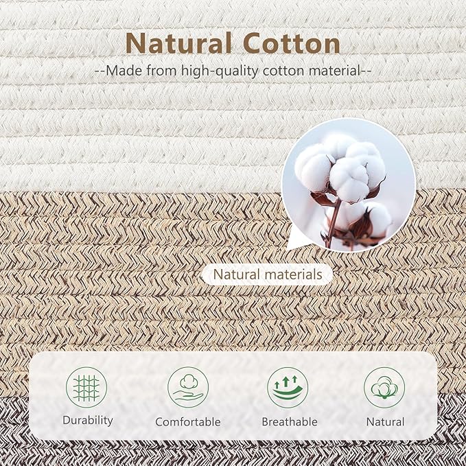 ECDYQXVU Cotton Rope Basket, Storage Baskets with Handle, 15x10x9 Inch Woven Basket for Shelves, Laundry, Towels, Clothes, Books (Gradient Brown 3 Pack)