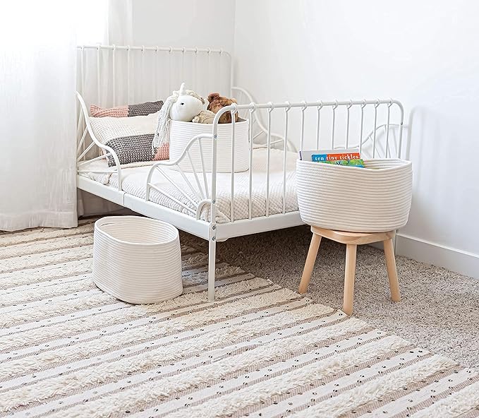 OrganiHaus Rope Baskets for Shelves - Set of 3 Woven Storage Baskets for Organizing, Closet & Toy Storage - Off-White - 15x9x10