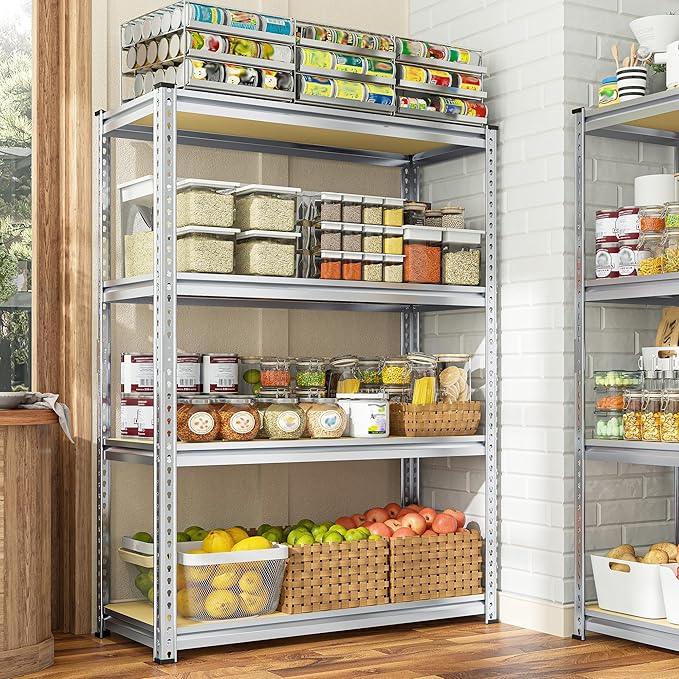 REIBII Storage Shelves Adjustable Metal Shelving 1600LBS Garage Shelves Industrial Metal Shelves 4 Tier Garage Shelving for Pantry Closet Kitchen Basement, Sliver, 11.8" D x 23.6" W x 56.7" H