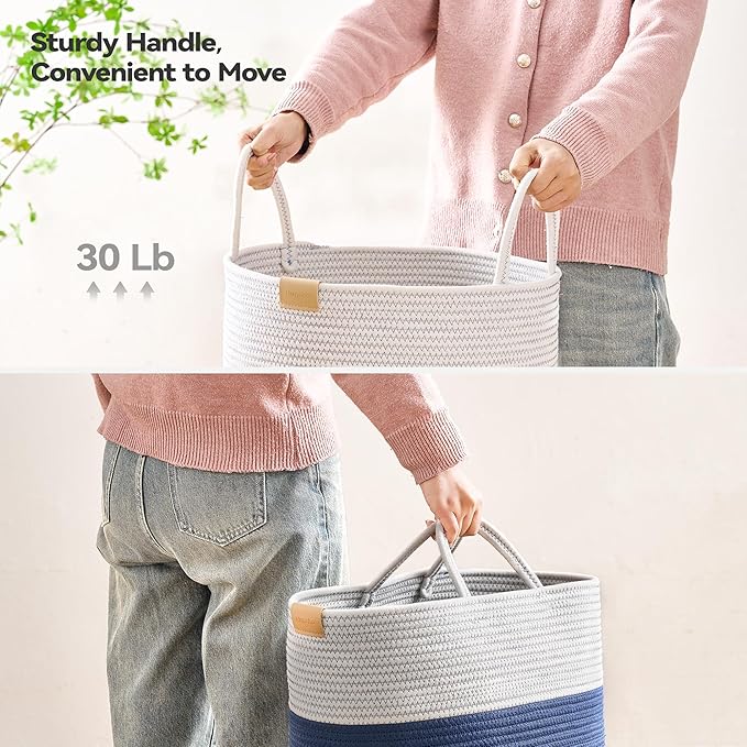 Nunsino Laundry Hamper 75L,Large Laundry Basket for Clothes,Decorative Storage Basket for Blankets,Cotton Rope Woven basket for bedroom,Navy Blue