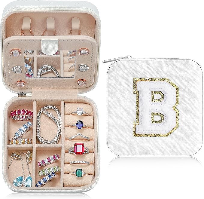 Parima Gifts for Women - Teacher Appreciation Gift, Retirement Travel Accessories for Travel Jewelry Box | Teacher Birthday Gift | Retirement Gifts for Women 2026 - Letter B, White