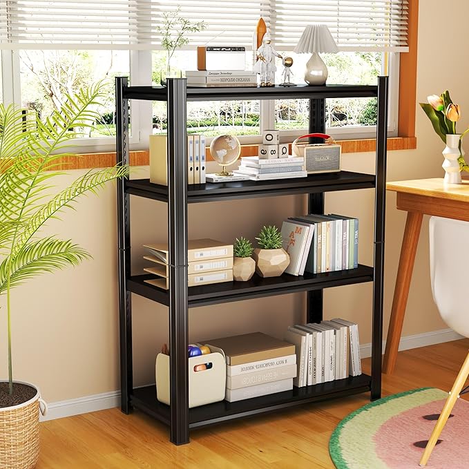 4-Tier Garage Shelving, 16''W*12''D*44''H Metal Storage Shelf ，2-in-1 Adjustable 3020 lbs Heavy Duty Unit Shelves, Upgraded Reinforced Double-Layer Columns for Basement Kitchen Pantry Rack