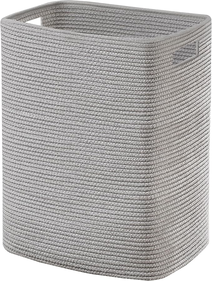 MEGASKET Large Laundry Hamper 16"x13"x22" - Tall Woven Laundry Basket, Cotton Rope Dirty Clothes Hamper, Baby Kids Nursery Wicker Laundry Basket, Bedroom Aesthetic, Soft Laundry Bin, Gray Hamper, 75L