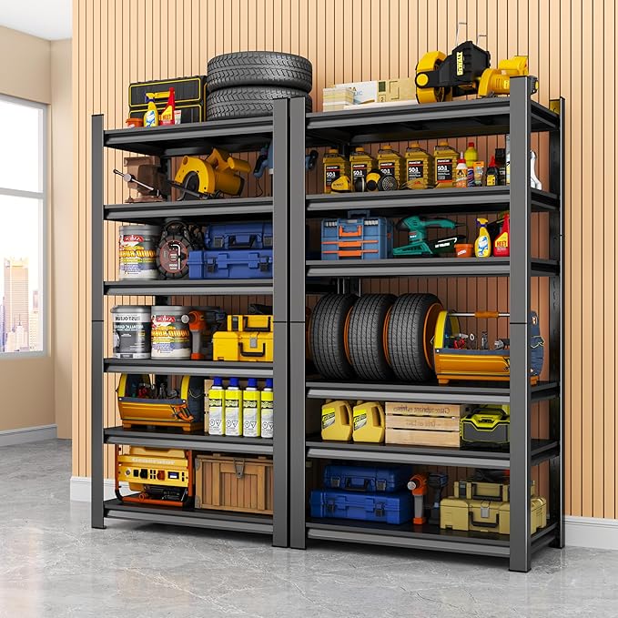 82" H Garage Shelving, 6 Tier Heavy Duty Metal Garage Storage Shelves, 3000 lbs Adjustable Standing Shelf and Double-Layer Posts for Garage,Warehouse,Basement, Kitchen,Thickened(82×40×18in)