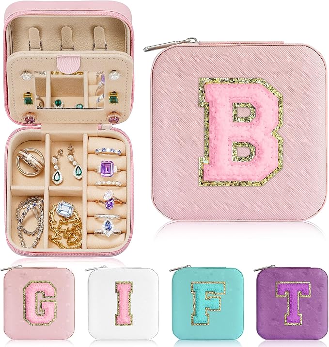 Parima Teen Girl Gifts Trendy Stuff for Girls, Pink Jewelry Box for Teen Girl | Travel Must Have Jewelry Box for Girls | Birthday Gift Graduation Travel Gifts - Letter B, Pink
