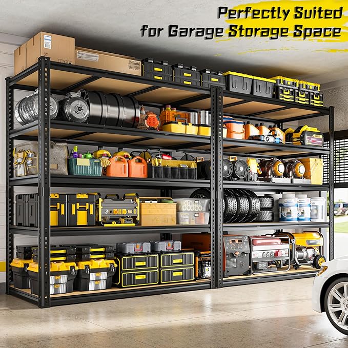 48" W Garage Shelving Heavy Duty 3080LBS Garage Storage Shelving, 5 Tier Adjustable Metal Shelving Unit Utility Rack Shelf for Warehouse, Pantry, Closet, Kitchen 72" H x 48" W x 24" D, Black,Gifts