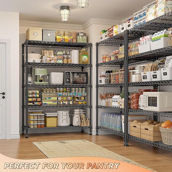 REIBII 73''H Storage Shelves 1660LBS Wire Shelving Unit with Wheels 5 Tier Metal Shelving,Heavy Duty Metal Shelves for Storage Rack,Commercial Industrial for Garage Kitchen 73''HX35''WX15''D,Black