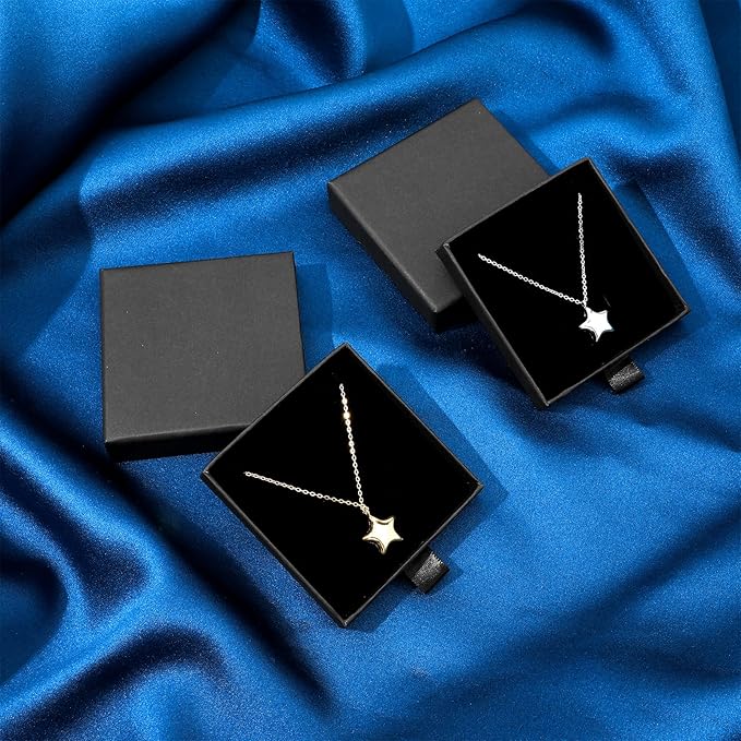 Jewellery Gift Box, 4 Pcs Ring Necklace Box Small Gift Boxes for Bracelets Earrings Necklaces Bracelet Drawer Organizer Square Pendent Storage Case for Birthday DIY Wrapping(Black)