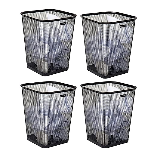 Mind Reader Mesh Trash Can, Waste Paper Basket, Square, Office, Metal Mesh, 9.75" L x 9.75" W x 12.25" H, Set of 4, Black