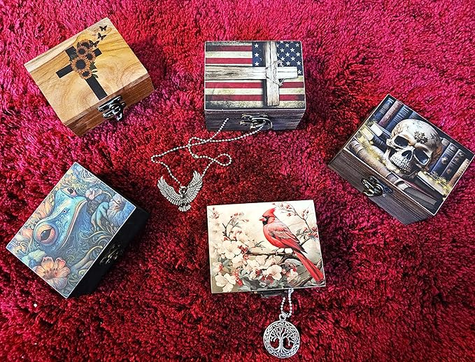 Patriotic Cross American Flag Trinket Box Rosary Jewelry Keepsake Box | US Flag Treasure Box, Patriot Gifts for Men Women Girls Gift Idea, Prayer, First Communion Box, Gifts for Home Décor (3USS)