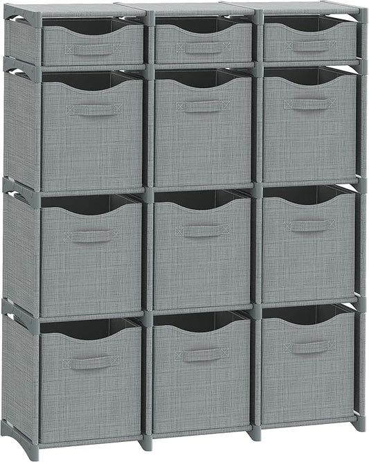 Cube Storage Organizer with Storage Bins Included - The Perfect Closet Organizers and Storage Solution. Includes 12 Storage Cubes, Great For Toy Storage, Closet Storage, Clothes Storage (Grey)